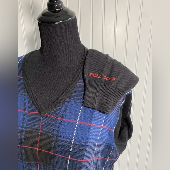 Polo Golf Ralph Lauren V Neck Sweater Size Large 100% Cotton Black Blue Preppy - Picture 3 of 14